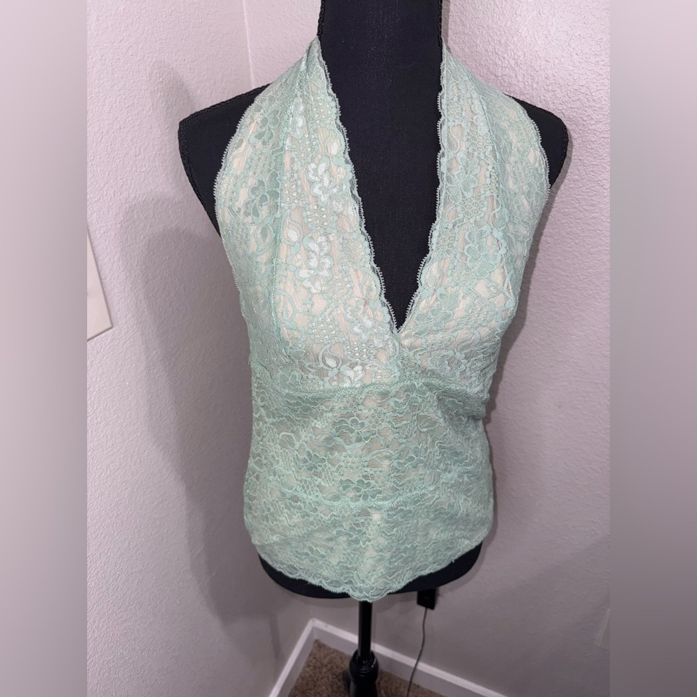 NY&Co Lace Halter Top Mint Y2K Coquette Balletcore Fairy Grunge- Medium - Picture 3 of 11